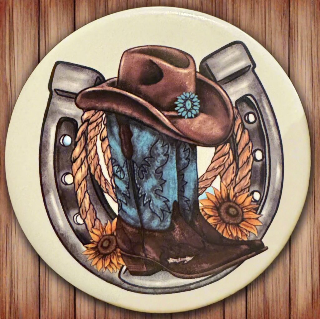 Horseshoe & Cowgirl Boots - Pocket Mirror