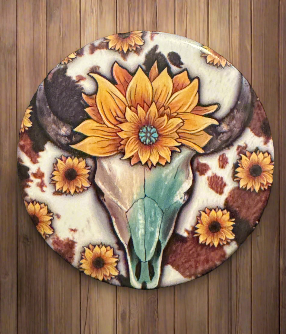 Cow skull - Sunflower 🌻 - Pocket Mirror